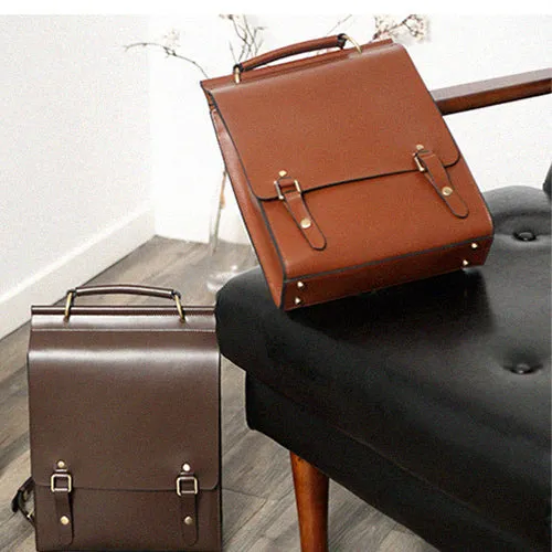 Classic Satchel Laptop Leather School Backpack for Women