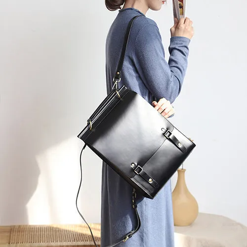 Classic Satchel Laptop Leather School Backpack for Women
