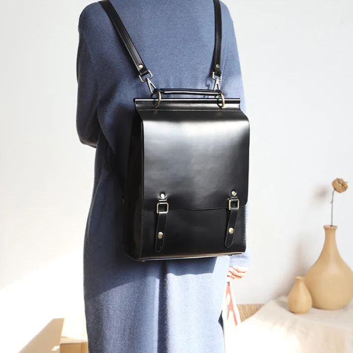 Classic Satchel Laptop Leather School Backpack for Women