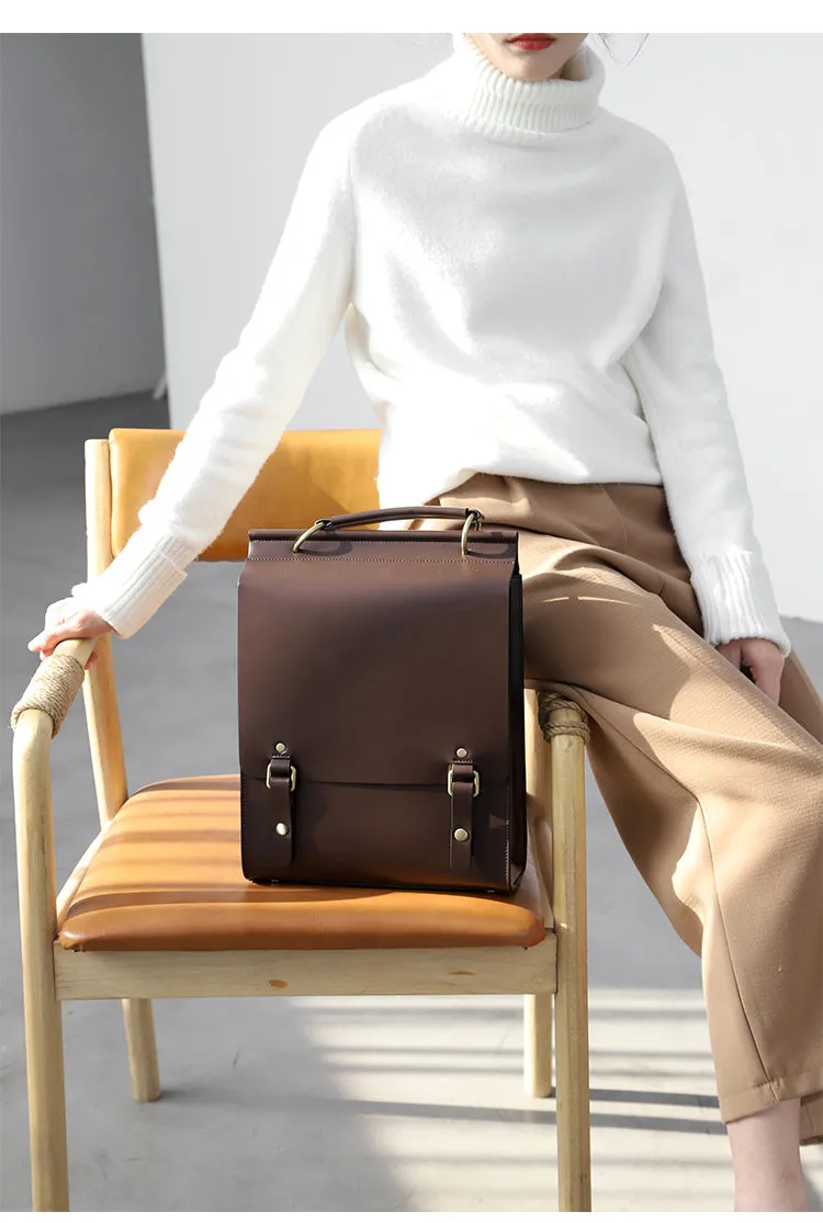 Classic Satchel Laptop Leather School Backpack for Women