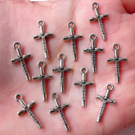 CLEARANCE Crucifix Charms / Mini Christian Cross Charm (12pcs / 9mm x 18mm / Tibetan Silver) Religious Charm Catholic Jewelry Necklace Bracelet CHM968