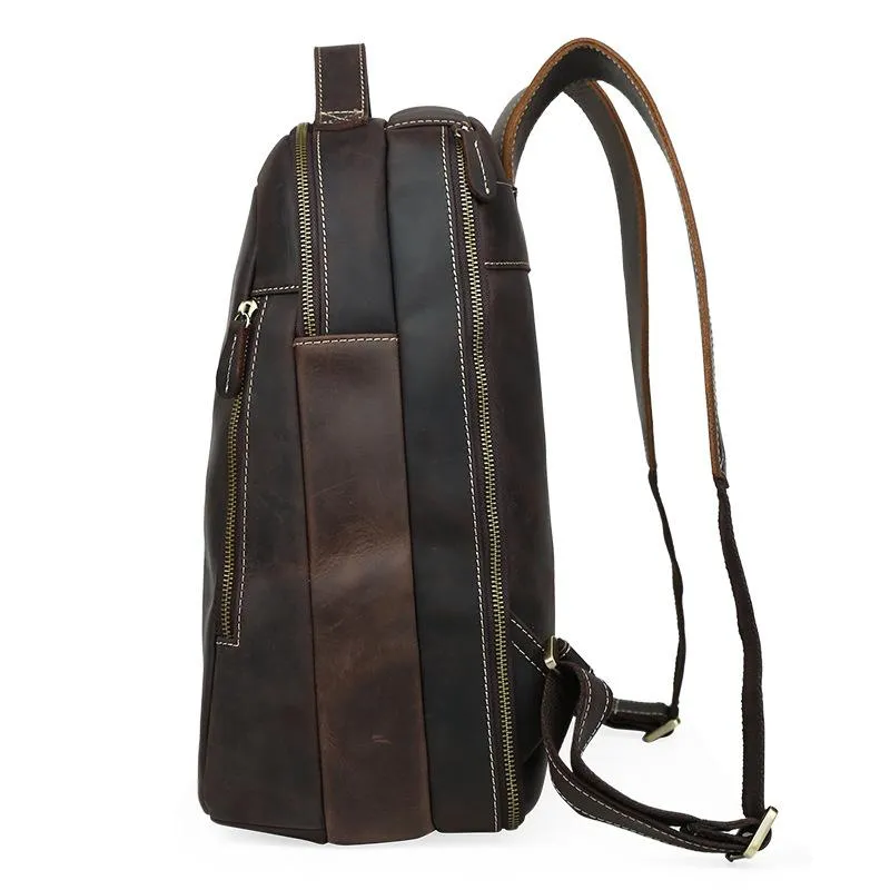 Coffee Full Grain Leather Backpack