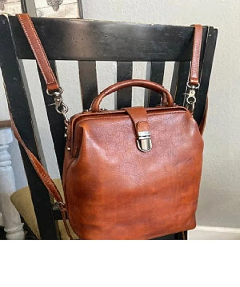 Convertible Leather Backpack Women Doctor Bag