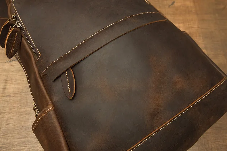 Crazy Horse Leather Backpack Men Laptop Backpack Handmade Travel Backpack