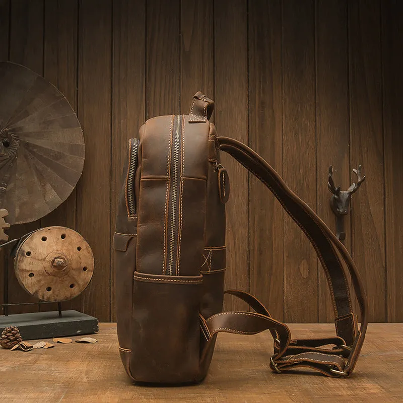Crazy Horse Leather Backpack Men Laptop Backpack Handmade Travel Backpack