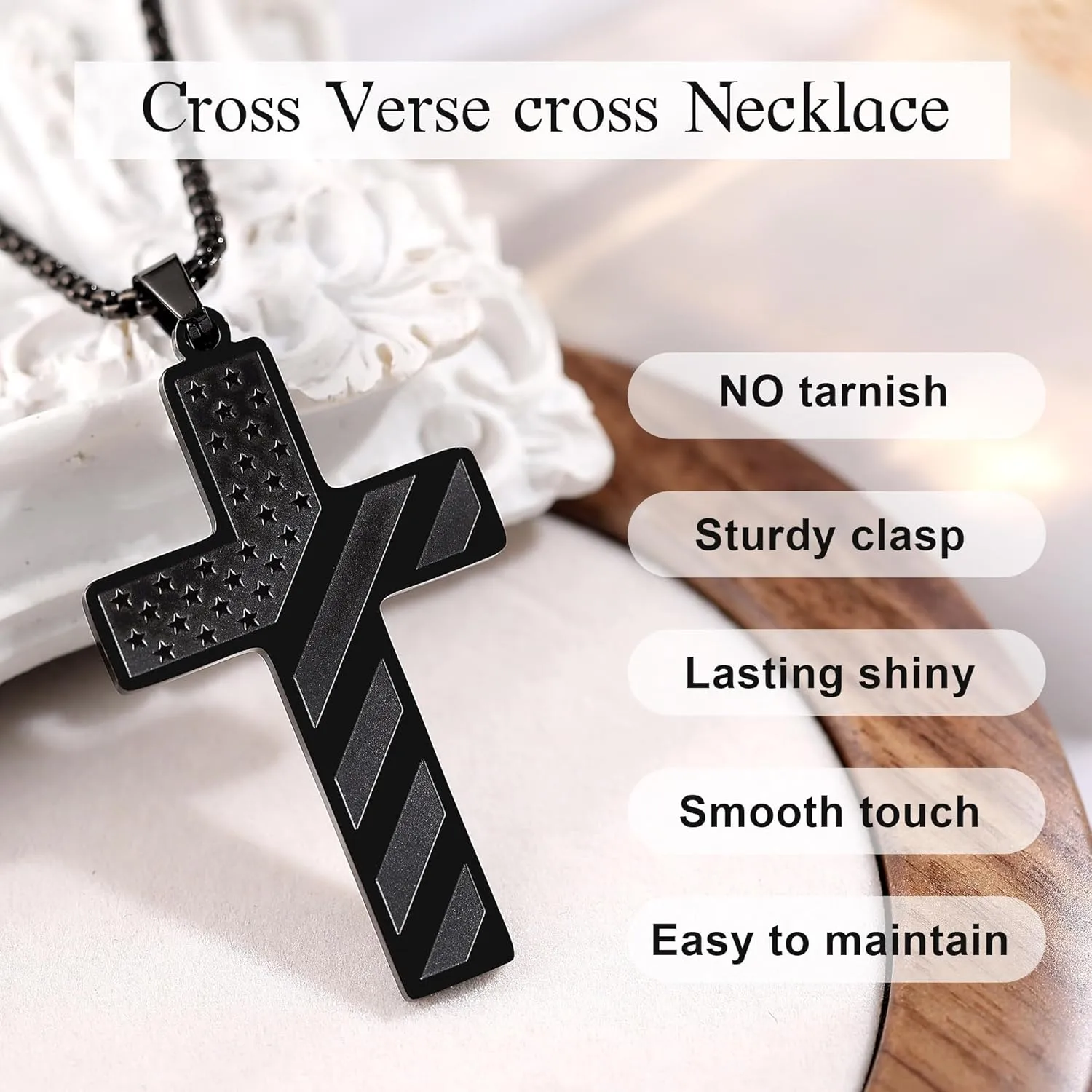 Cross Necklace Bracelet Set 24 Inch Stainless Steel Necklace Adjustable Natural Stone Bracelet for Men Boys Holiday Jewelry Gift