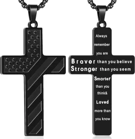 Cross Necklace Bracelet Set 24 Inch Stainless Steel Necklace Adjustable Natural Stone Bracelet for Men Boys Holiday Jewelry Gift