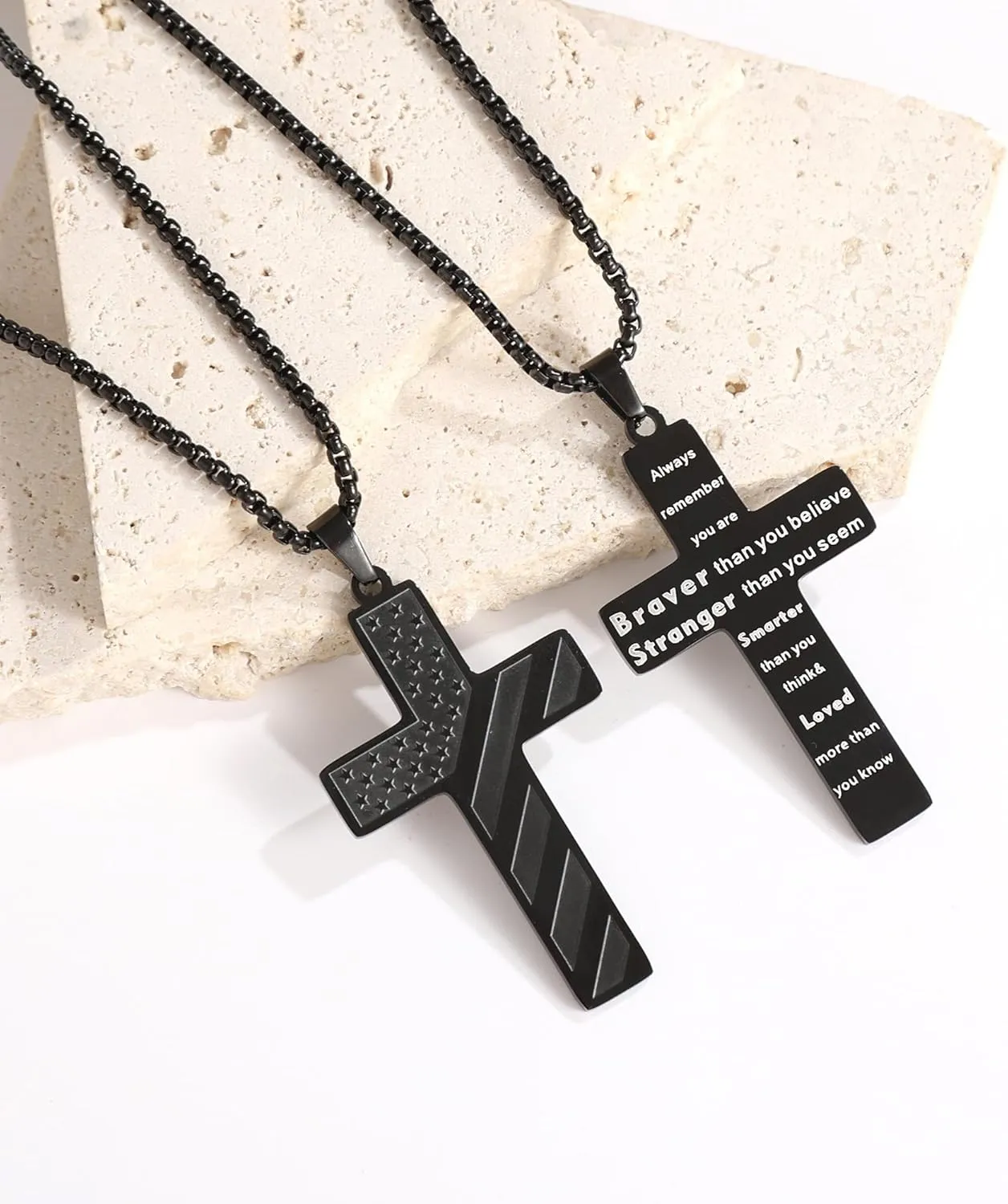Cross Necklace Bracelet Set 24 Inch Stainless Steel Necklace Adjustable Natural Stone Bracelet for Men Boys Holiday Jewelry Gift