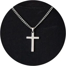 Cross Necklace for Men | Silver Stainless Steel Christian Pendant with 18/20/22/24inch Cuban Chain for Daily Wear