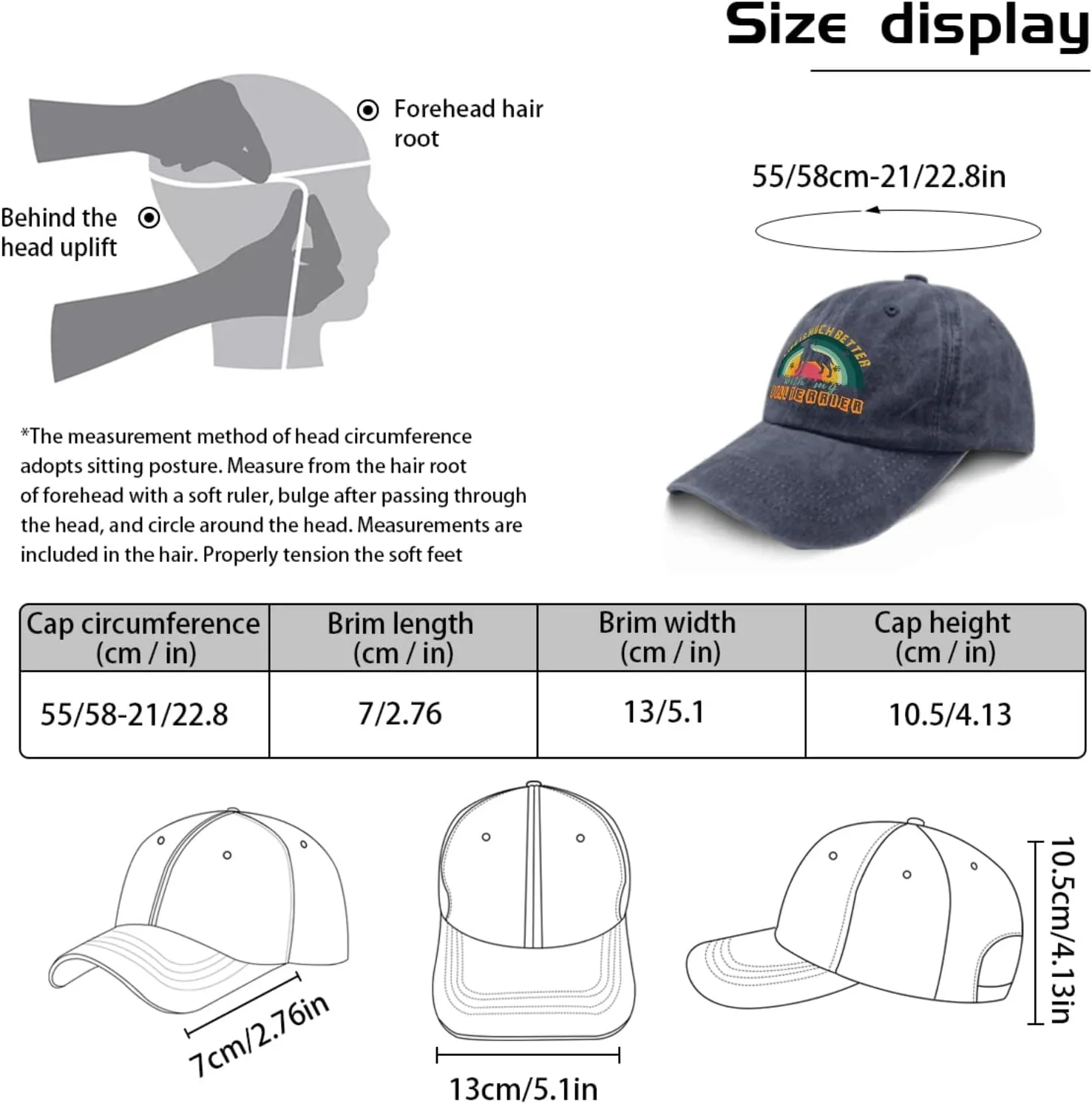 devor Cap Life is Much Better with My Bull Terrier Baseball Cap for Men Funny Denim Baseball Cap Adjustable