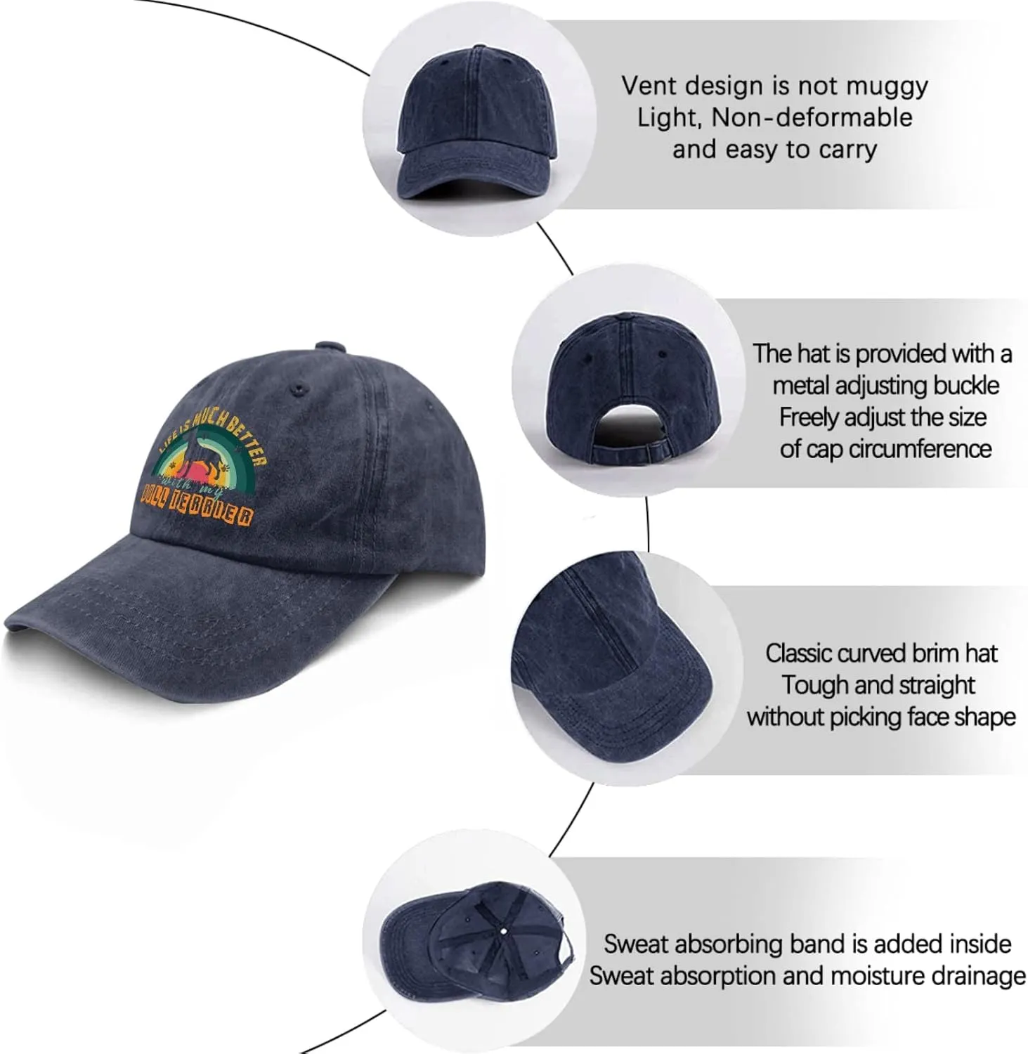 devor Cap Life is Much Better with My Bull Terrier Baseball Cap for Men Funny Denim Baseball Cap Adjustable