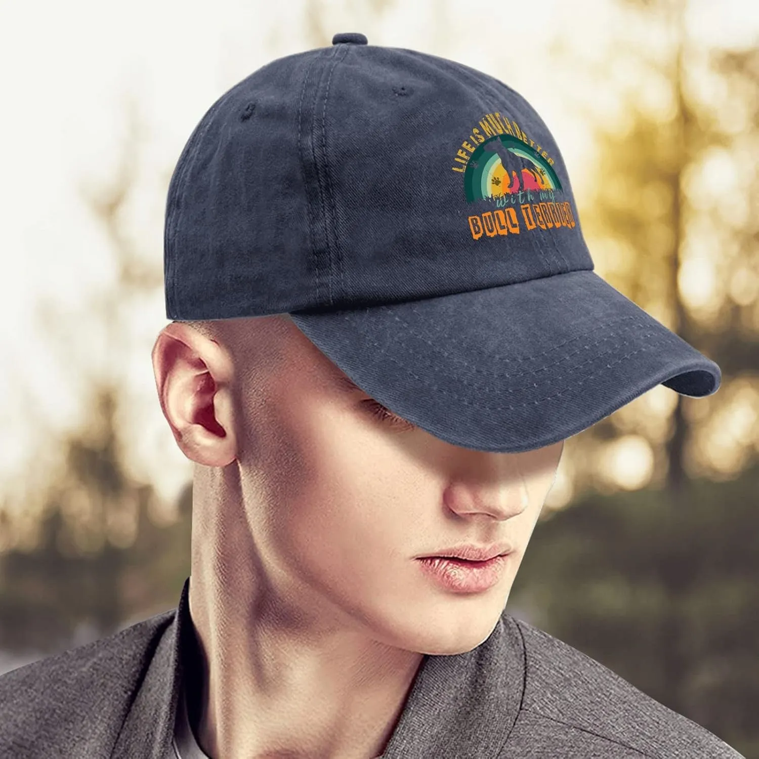 devor Cap Life is Much Better with My Bull Terrier Baseball Cap for Men Funny Denim Baseball Cap Adjustable
