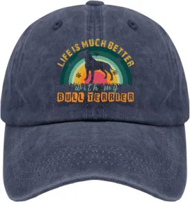 devor Cap Life is Much Better with My Bull Terrier Baseball Cap for Men Funny Denim Baseball Cap Adjustable