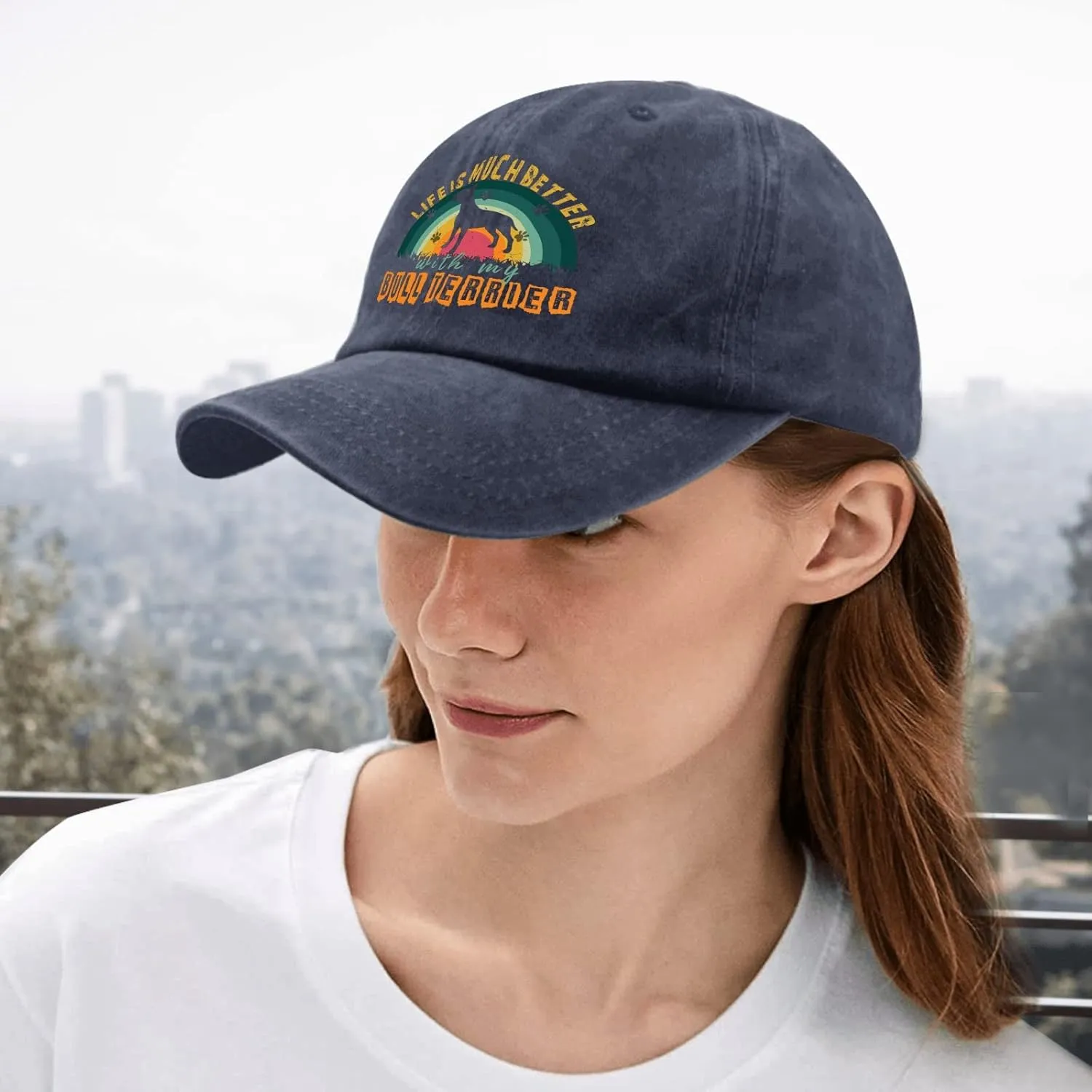 devor Cap Life is Much Better with My Bull Terrier Baseball Cap for Men Funny Denim Baseball Cap Adjustable