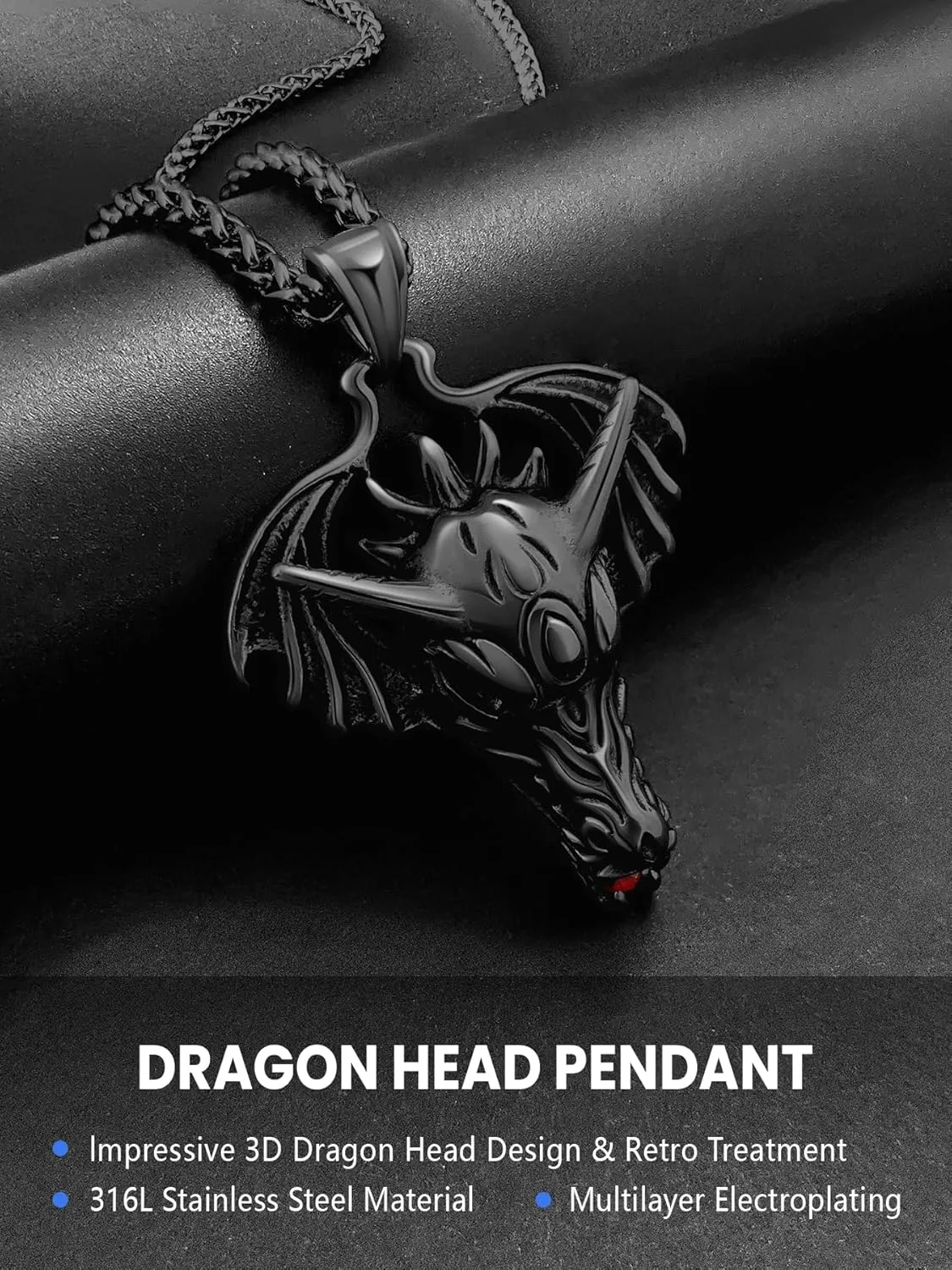 Dragon Necklace 18K Gold Plated/Black Metal/Stainless Steel Norse Viking Dragon Pendant Necklace, Retro Viking Jewelry Gift for Men and Women with Gift Box
