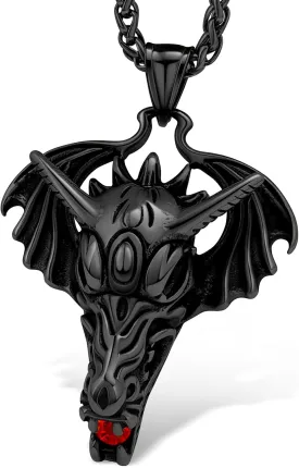 Dragon Necklace 18K Gold Plated/Black Metal/Stainless Steel Norse Viking Dragon Pendant Necklace, Retro Viking Jewelry Gift for Men and Women with Gift Box