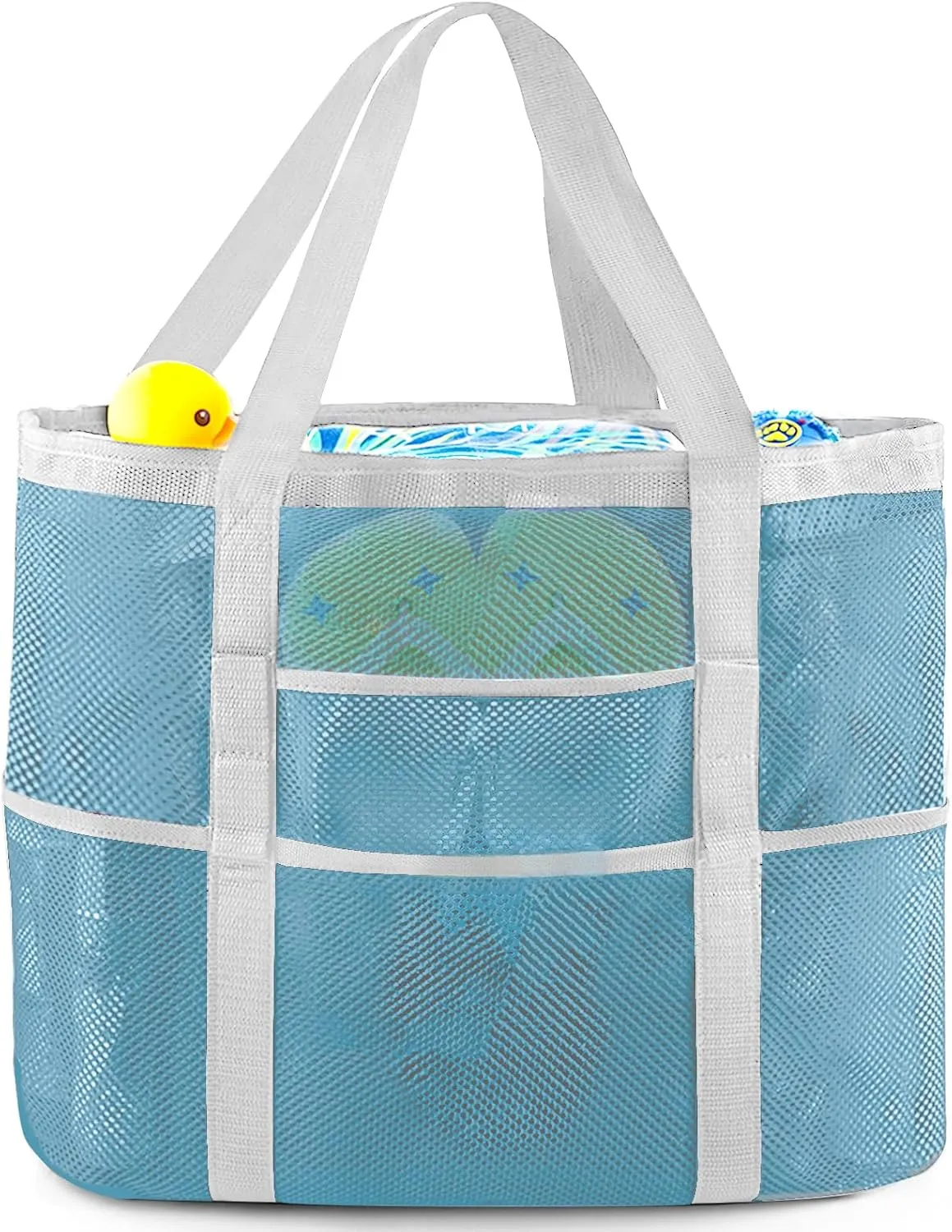EASYFUN Beach Bag Large Mesh Beach Bag Lightweight Beach Tote with 9 Pockets Foldable Beach Accessories