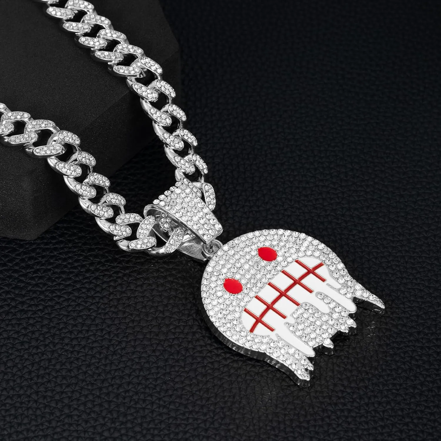 EDINGM Smiley Pendant Miami Cuban Link Chain for Men, Gold/Silver Plated Diamond Necklace, Iced Out Hip Hop Jewelry Gift