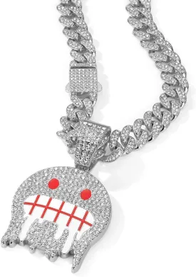 EDINGM Smiley Pendant Miami Cuban Link Chain for Men, Gold/Silver Plated Diamond Necklace, Iced Out Hip Hop Jewelry Gift