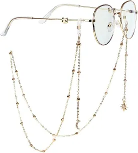 Eyeglass Chains with Solid Star Moon for Men, Stylish Eyeglasses Chain Necklace Mask Lanyard Chain Sunglasses Chain Face Mask Holder Chain for Women Girls Men