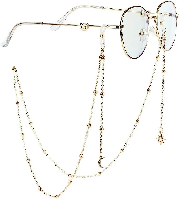 Eyeglass Chains with Solid Star Moon for Men, Stylish Eyeglasses Chain Necklace Mask Lanyard Chain Sunglasses Chain Face Mask Holder Chain for Women Girls Men