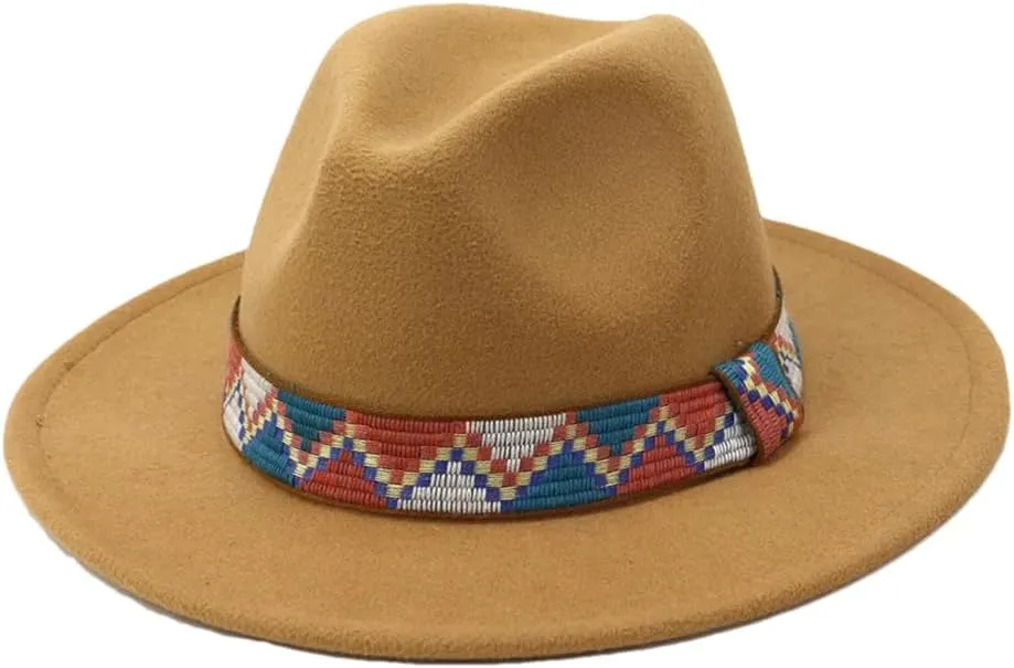 Fedora Hats Band Wide Brim Women Men Felted Jazz Cap Party Wedding Church Dress Hat khaki9 56to58cm, Medium