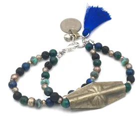 Flower Charm Bracelet with Azurite Gemstones