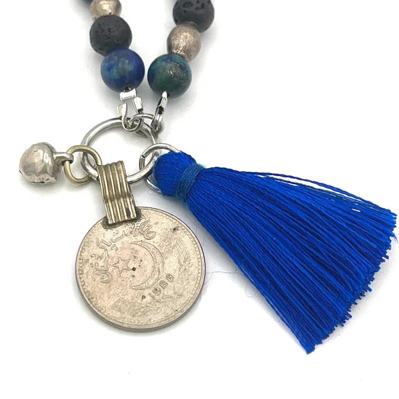 Flower Charm Bracelet with Azurite Gemstones