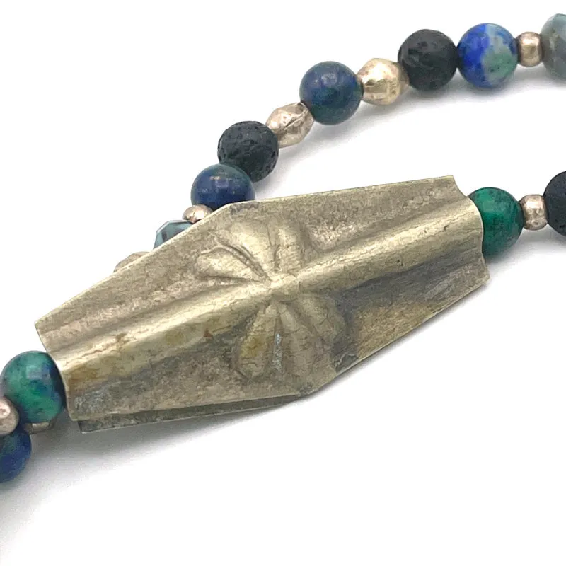 Flower Charm Bracelet with Azurite Gemstones