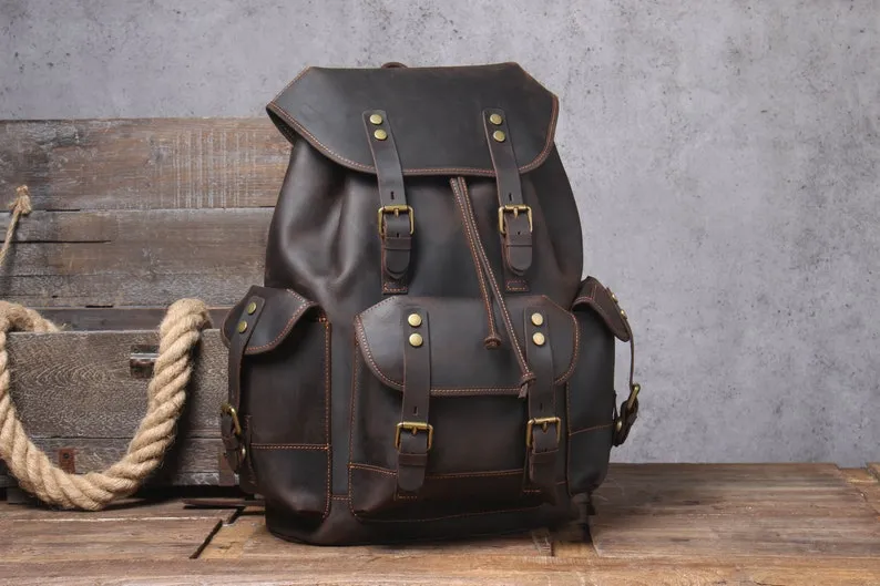 Full Grain Leather Bag Travel Backpack School Bag