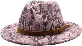 Gentlemen's English Style Woolen Jazz Hat Snake Pattern Casual Top Hat Flat Brim Female Hat Felt Hat Fengyan Cowboy Hats (Color : Rose Red, Size : 56-58cm)
