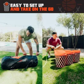 Giant Yard Pong and Basketball Game with 12 Buckets, 2 Balls, Carrying Bag, and Air Pump  Outdoor Game for Lawn, Backyard, Beach, and Parties