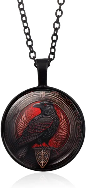Gothic Crow Glass Pendant Necklace for Women Men Vintage Satan Demon Pendant Halloween Jewelry Punk Style Necklace Victoria Necklaces Mystic Witch Jewelry Gift Accessorie