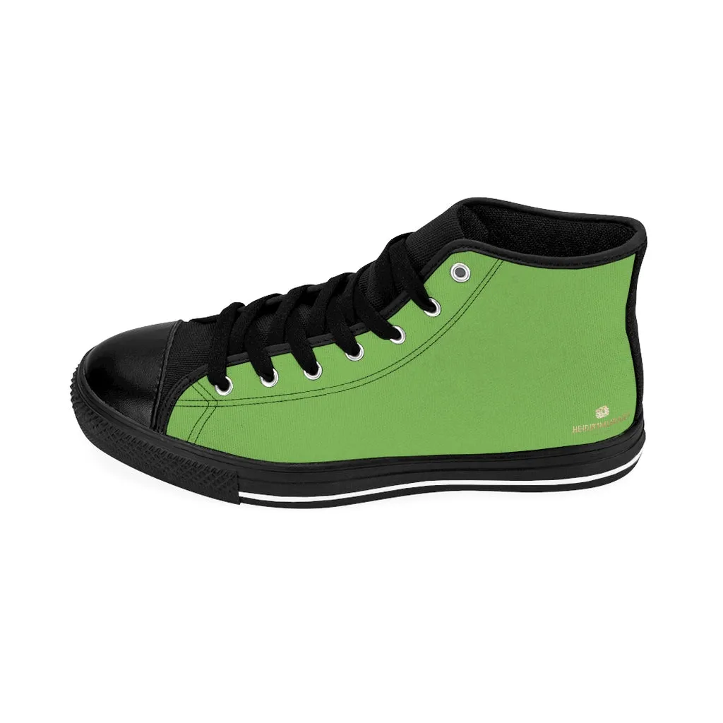 Green Men's High-top Sneakers, Solid Color Minimalist Designer Tennis Running Shoes (US Size: 6-14)