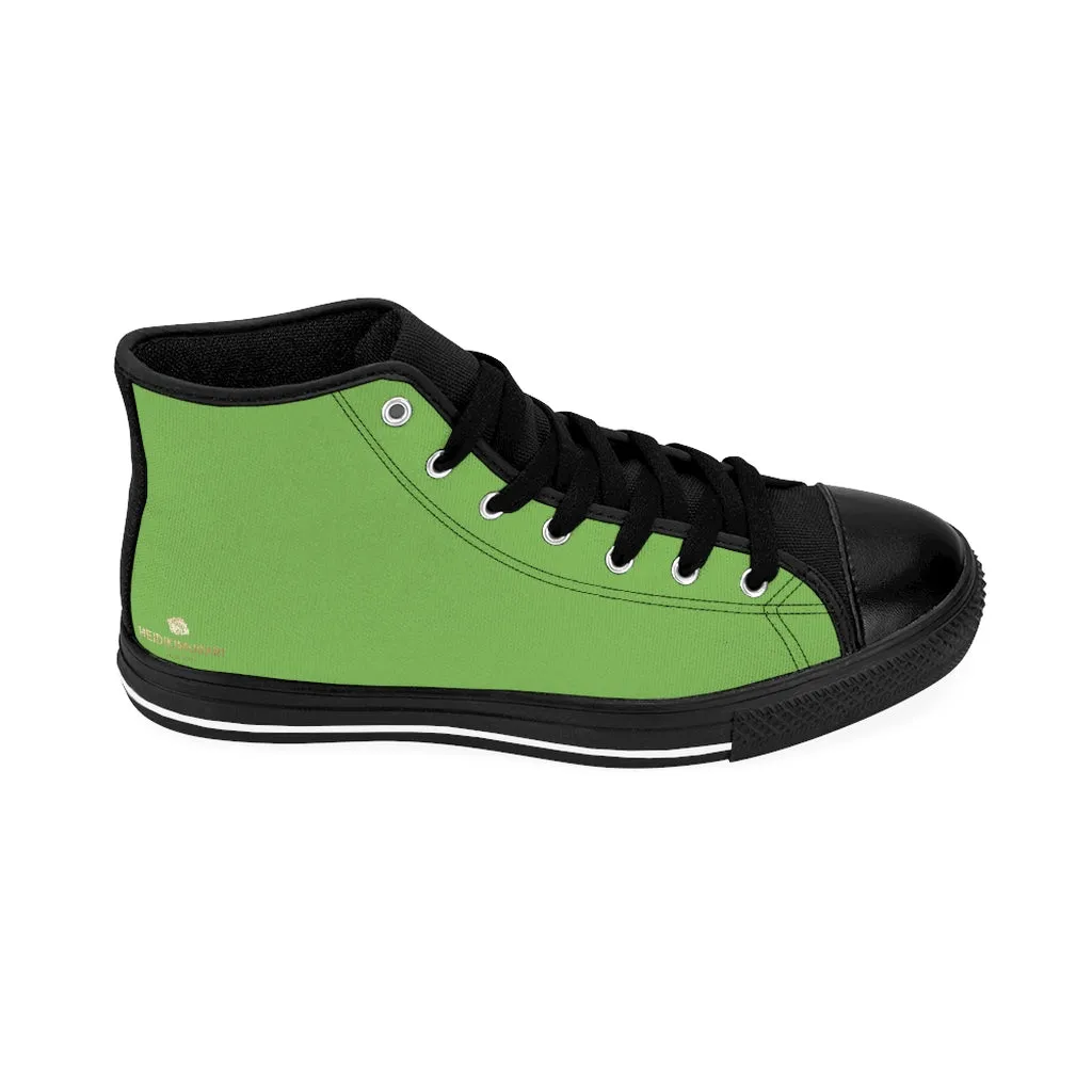 Green Men's High-top Sneakers, Solid Color Minimalist Designer Tennis Running Shoes (US Size: 6-14)
