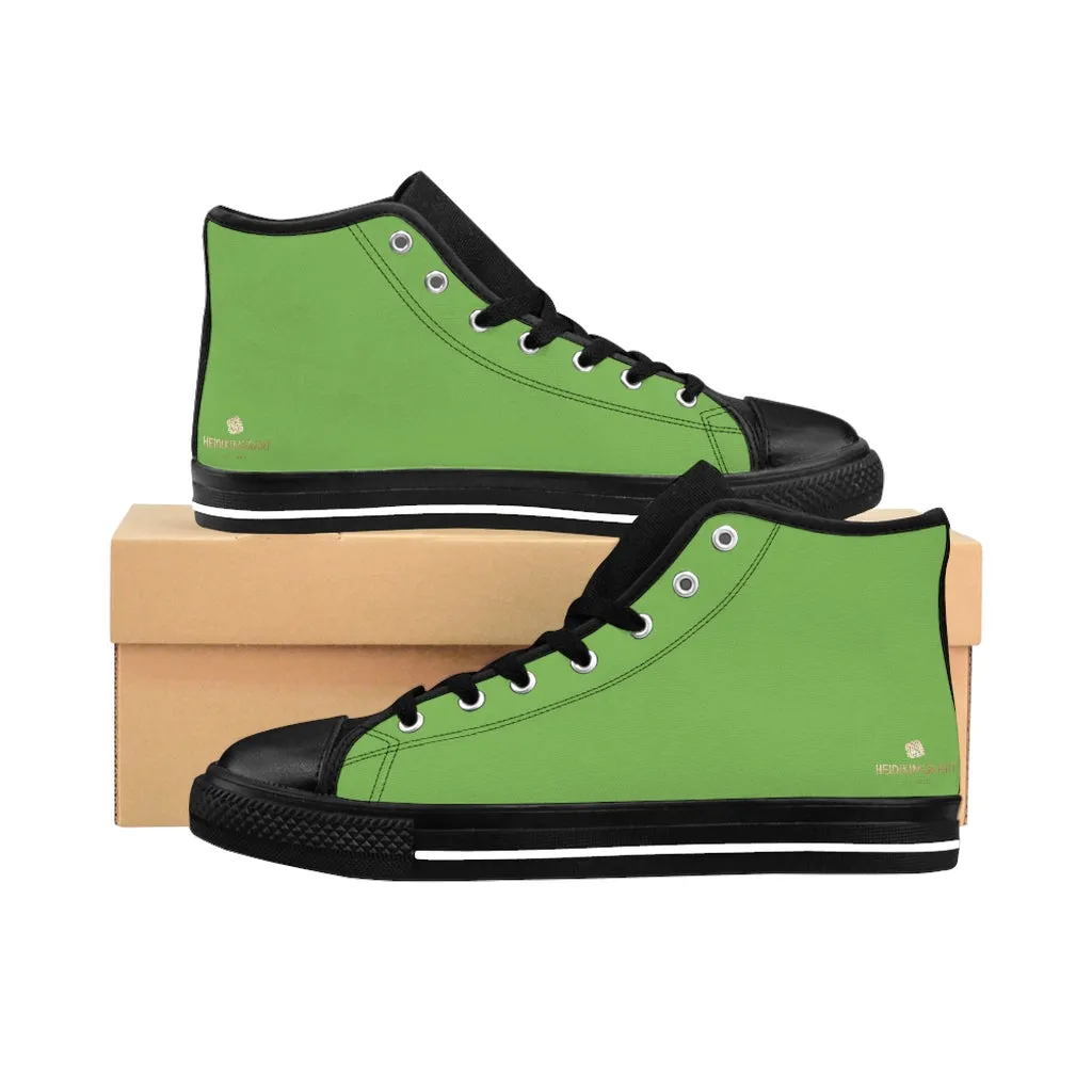 Green Men's High-top Sneakers, Solid Color Minimalist Designer Tennis Running Shoes (US Size: 6-14)