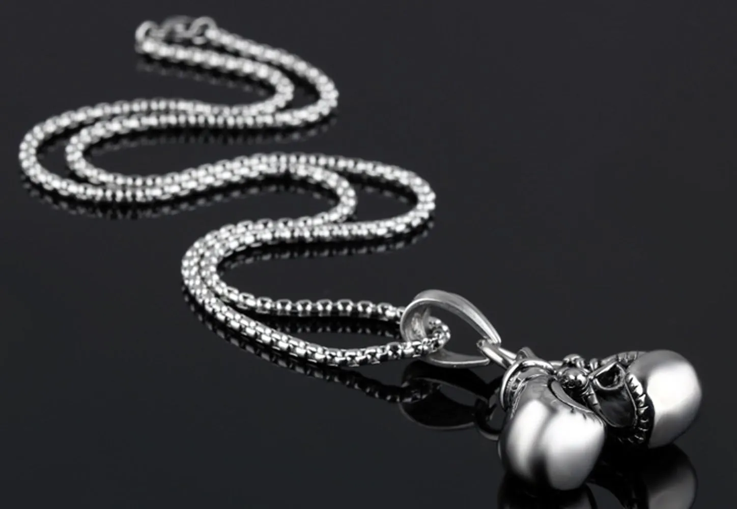 Hamoery Men Punk Stainless Steel Boxing Gloves Chain Pendant Necklace