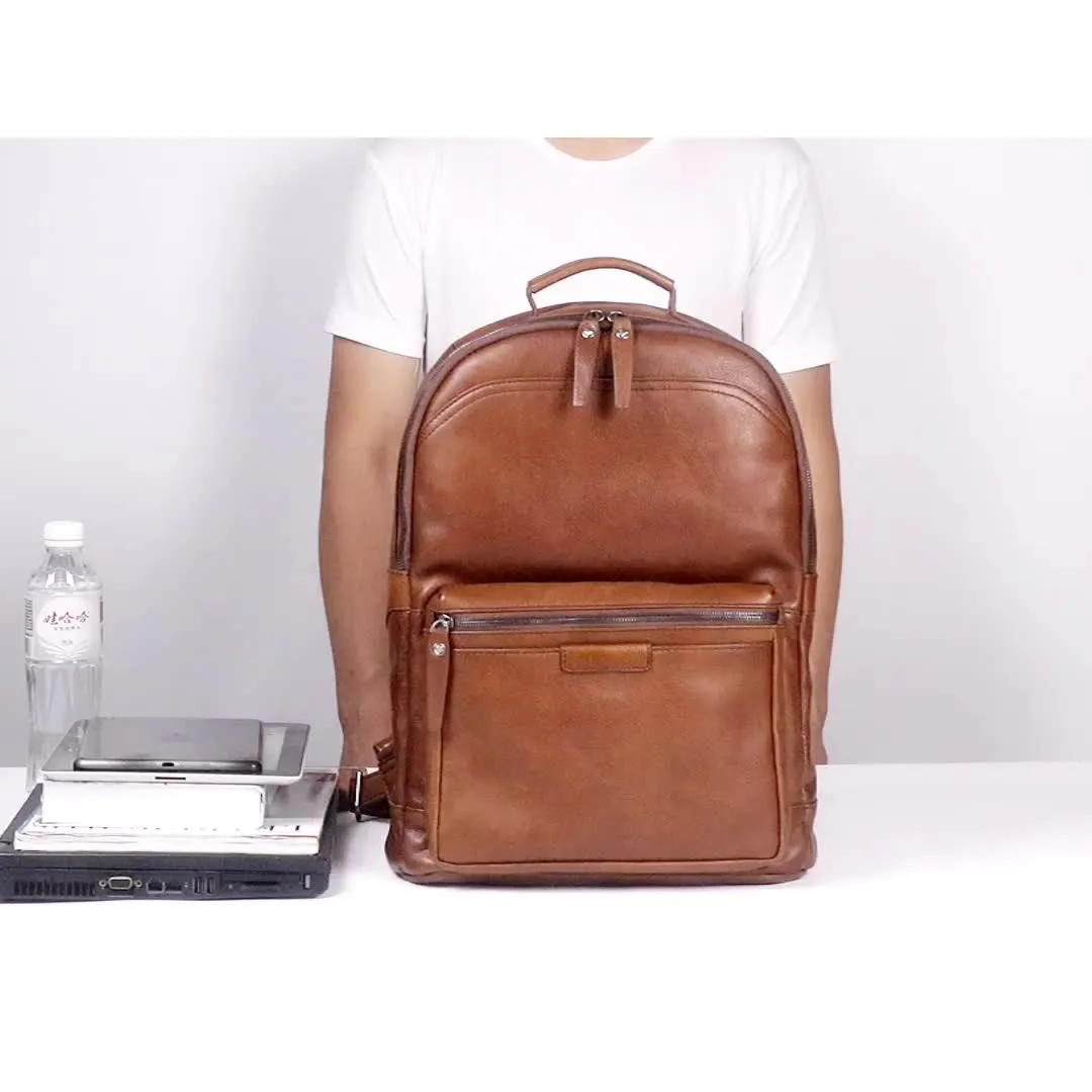 Handmade Full Grain Leather School Backpack for Men Laptop Bag Travel Backpack
