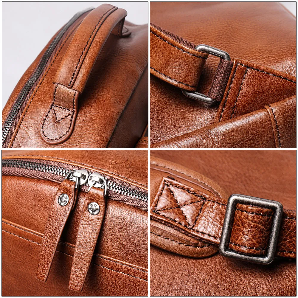 Handmade Full Grain Leather School Backpack for Men Laptop Bag Travel Backpack