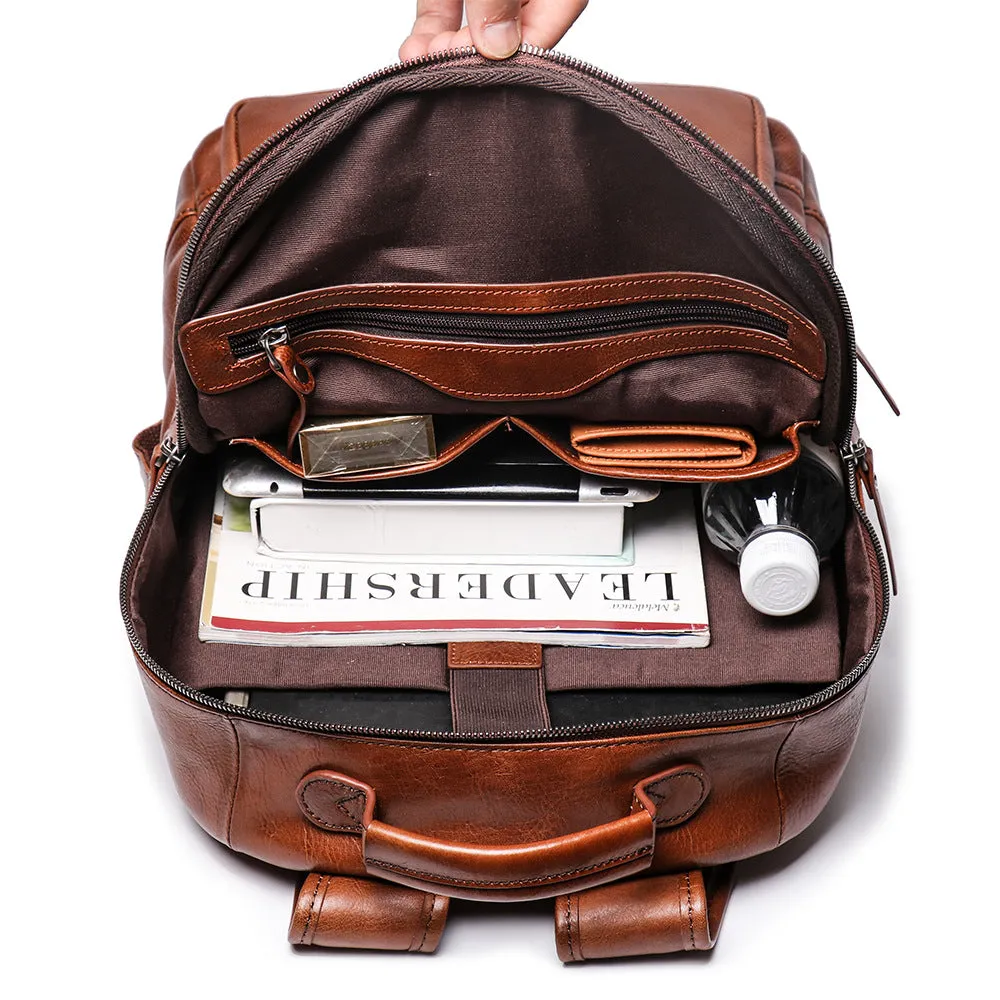 Handmade Full Grain Leather School Backpack for Men Laptop Bag Travel Backpack
