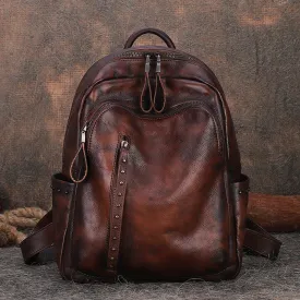 Handmade Ladies Leather Laptop Backpack Purse Women's Leather Rucksack For Women