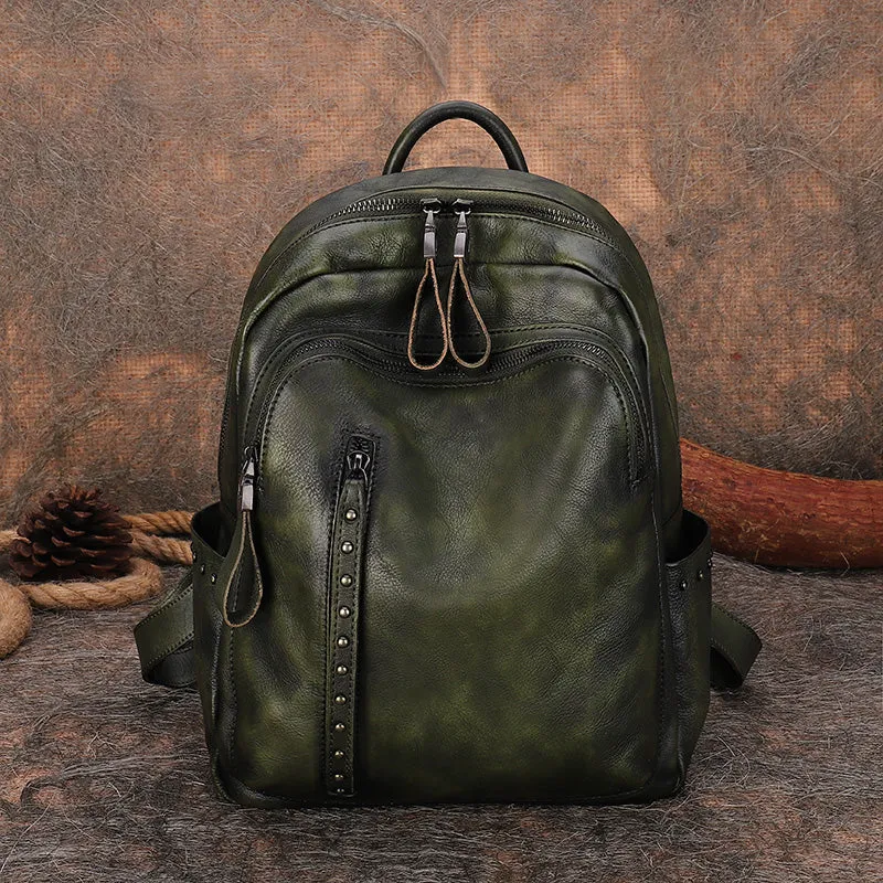 Handmade Ladies Leather Laptop Backpack Purse Women's Leather Rucksack For Women