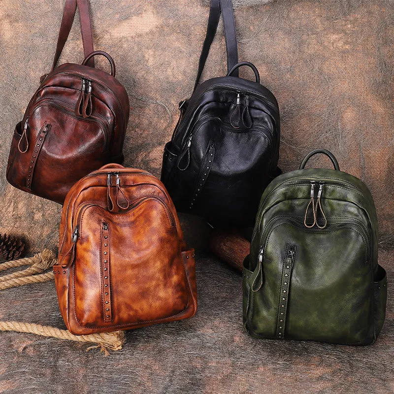 Handmade Ladies Leather Laptop Backpack Purse Women's Leather Rucksack For Women