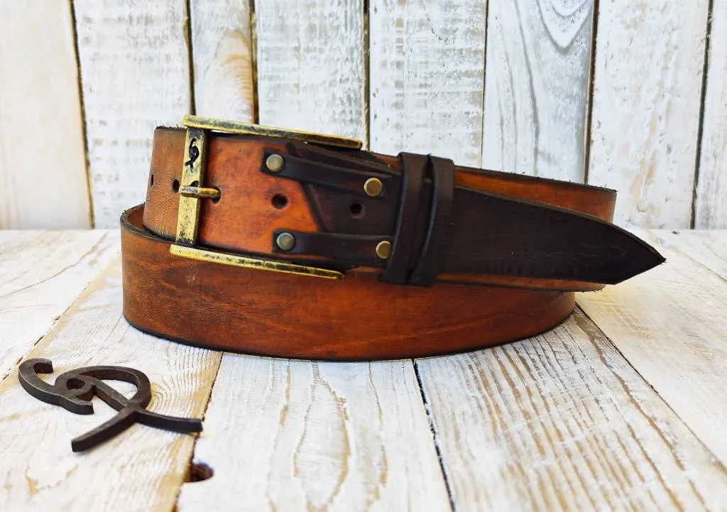 Handmade Two-Piece Brown Leather Belt Unique Two-Tone Design  4.2cm Width Versatile Statement Belt  ISHAOR Original