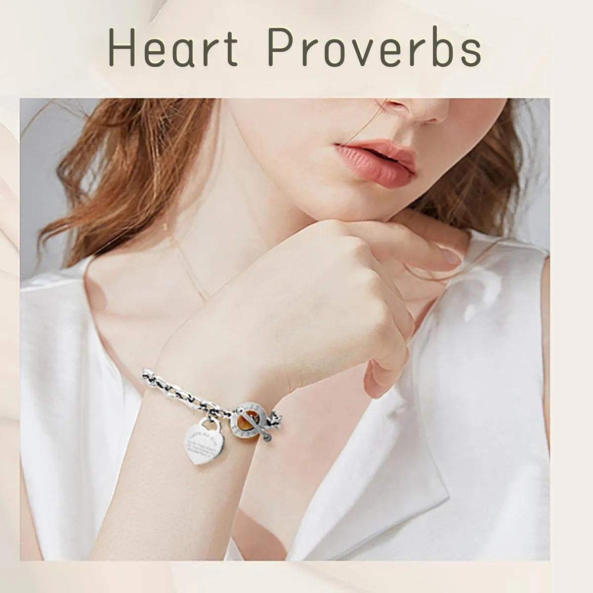 Heart Charm Bracelet Plated 18K Gold Bible Verse Heart Bracelet for Women Her Link Chain Toggle Clasp Stainless Steel Silver Graduation Season