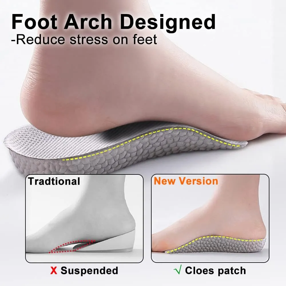 Height Increase Insoles - 1 Inch - Foot Arch Contour Shoes Lifts for Men Orthopedic Heel Lift Cushion Gel Leg Discrepancy Balancer, Men's Size 10-12, Grey (2 Pcs) (1 Inch)