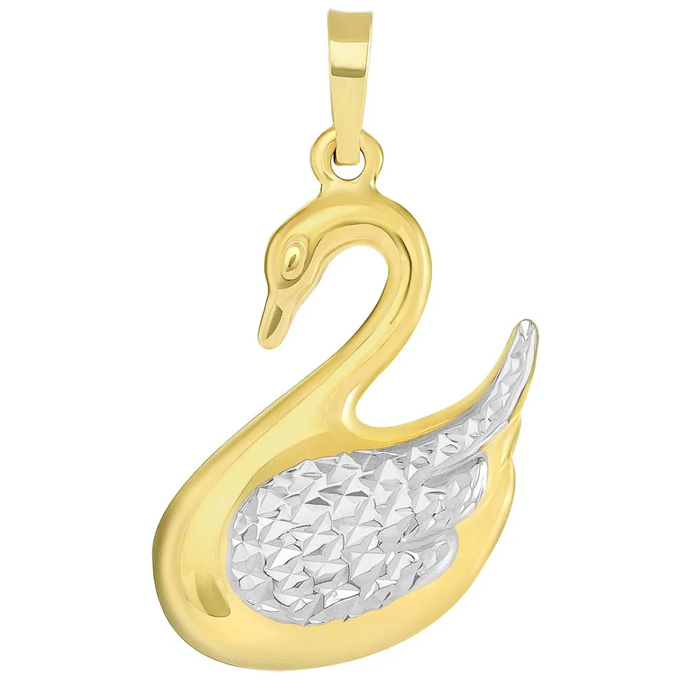 High Polish 14k Yellow Gold 3D Swan Animal Pendant Necklace (Reversible)