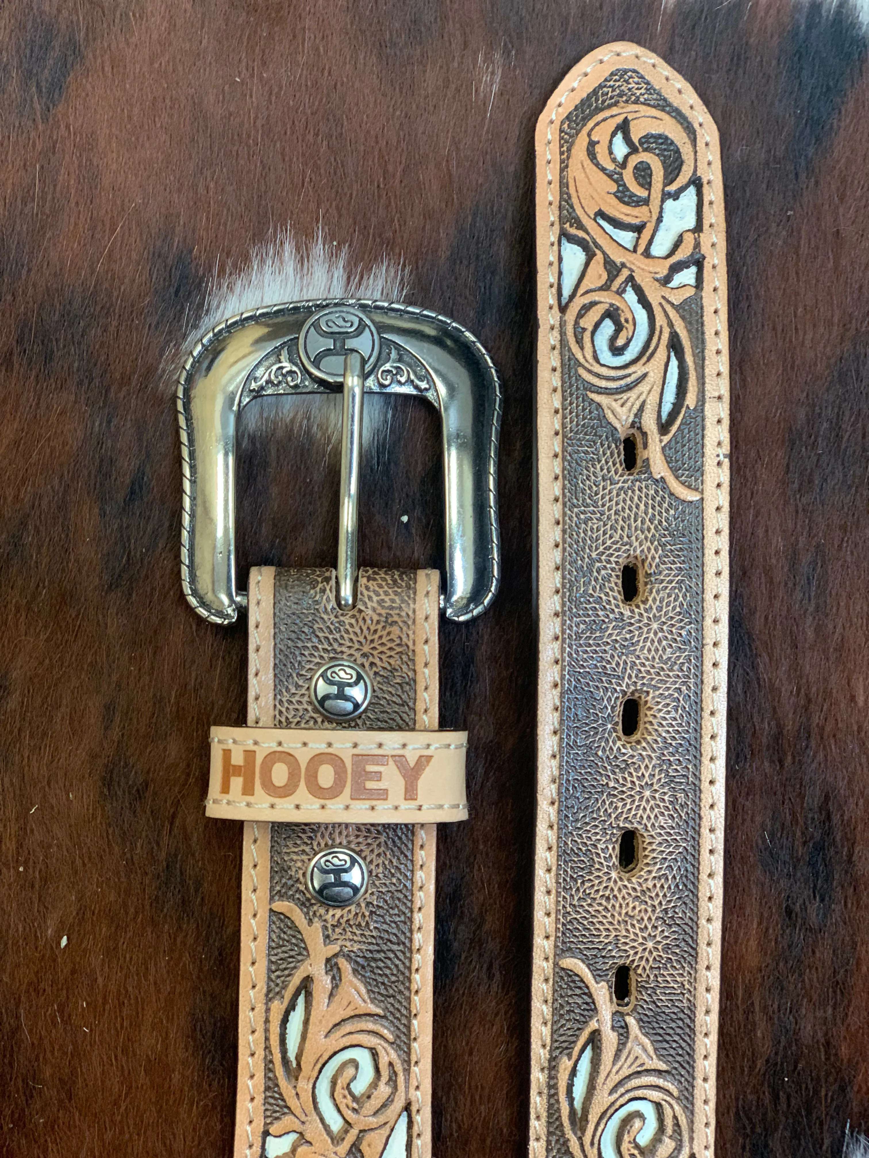 Hooey 'Top Notch' Natural Hand-Tooled Filigree Cutout Leather Belt HMBLT001