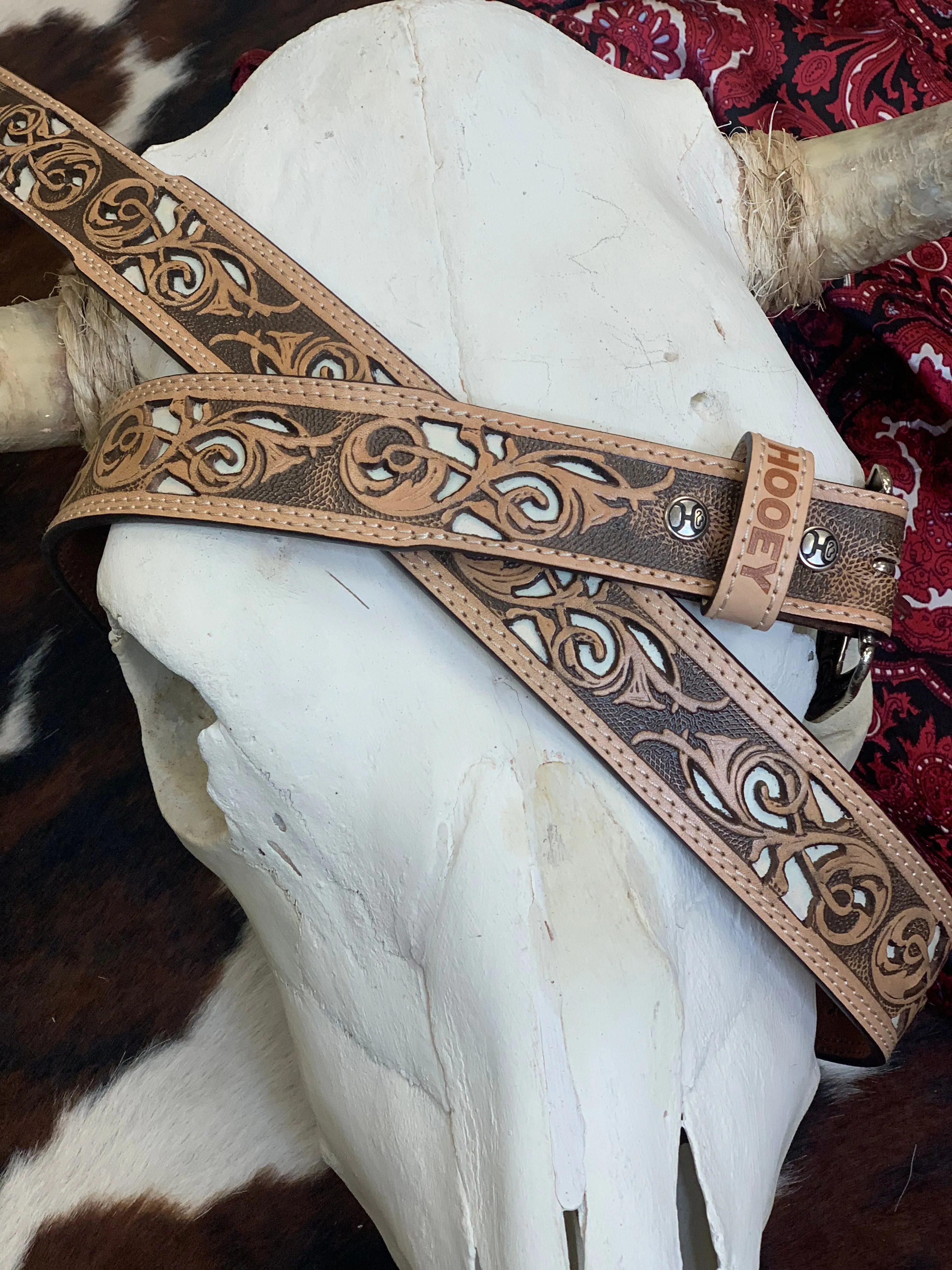 Hooey 'Top Notch' Natural Hand-Tooled Filigree Cutout Leather Belt HMBLT001