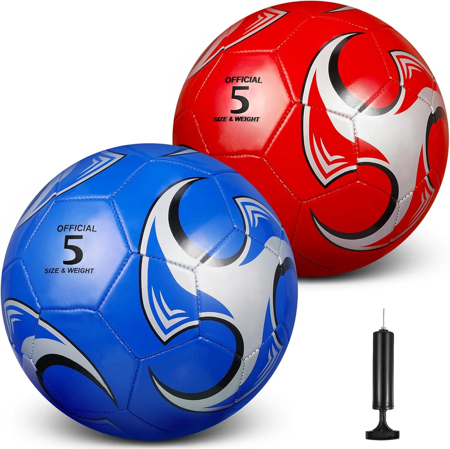 HyDren 2 Pcs Soccer Balls with Pump Official Size Soccer Ball for Game Training Back to School Indoor Outdoor Sport Gift for Child Youth Adult
